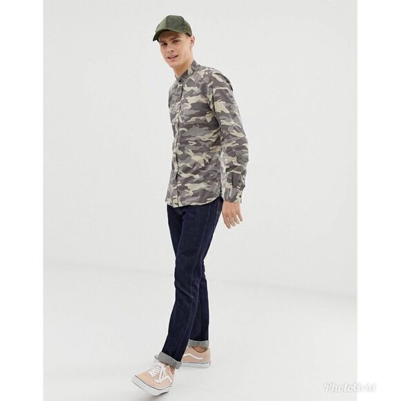 ASOS Antony Morato Grandad Collar Shirt In Camo - Picture 2 of 12
